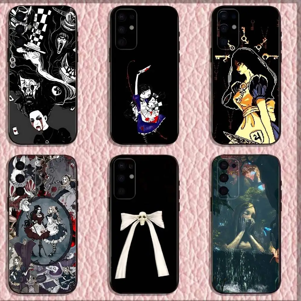 

A-Alice Madness Returns Phone Case For Samsung S 25,24,23,22,30,21,10,9,Ultra,Plus,Lite,FE,4,5G Black Soft Case