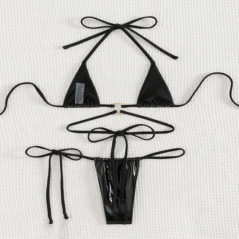sexy metallizzato nero halter string mini bikini set due pezzi backless costumi da bagno costume da bagno donna biquini perizoma costumi da bagno