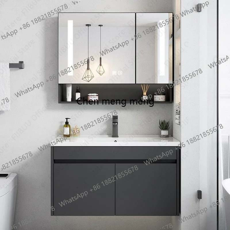 

Многофункциональный туалетный столик X173: современный зеркальный шкаф со встроенной раковиной, керамическая раковина, мебель для ванной комнаты