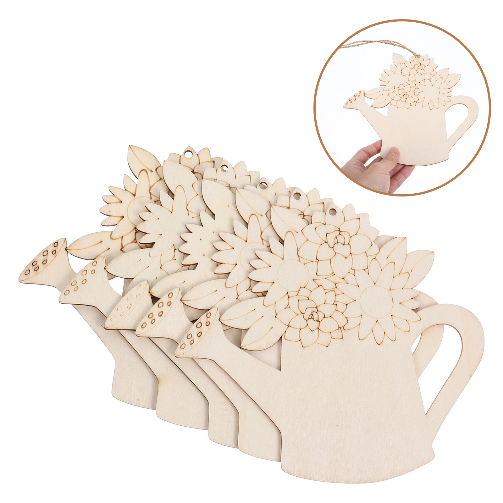 

5pcs Wooden Flower Craft Baskets Unfinished Wood Hanging Decorations Summer Door Hangers For Home Spring Diy Crafts Natural Wood