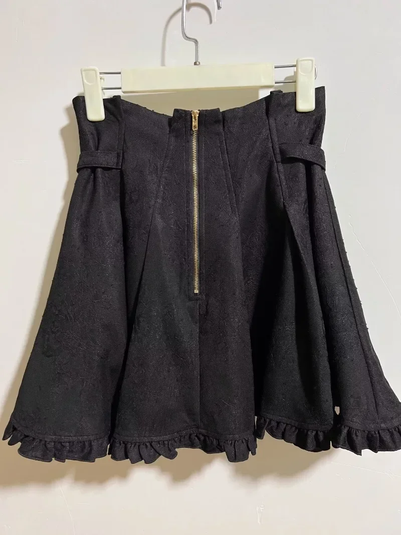 Rojita Mine Series Mass-Produced All-Match and Sweet Cute A-line Mini Skirt for Women Heart Buckle Rhinestone Black Short Skirt