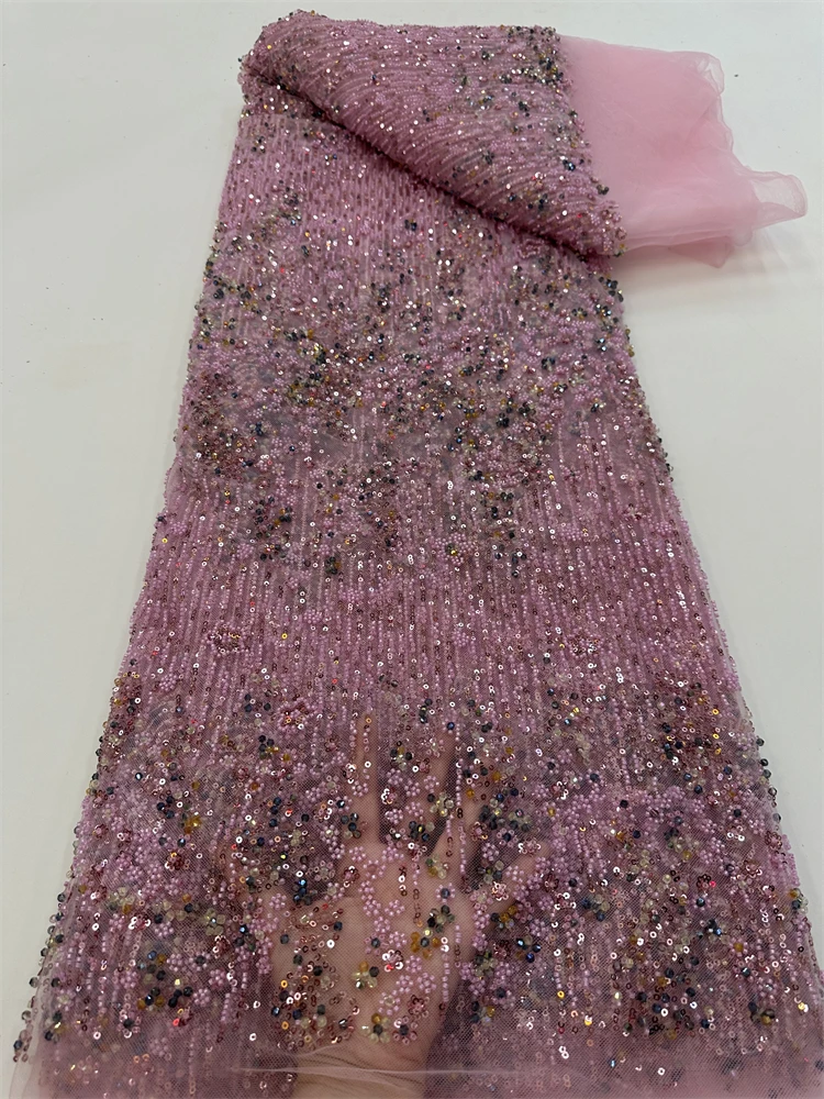 

Элегантная африканская кружевная ткань с блестками и вышивкой бисером, нигерийская свадебная ткань высокого качества, французский тюль, кружевная ткань для платья-RF