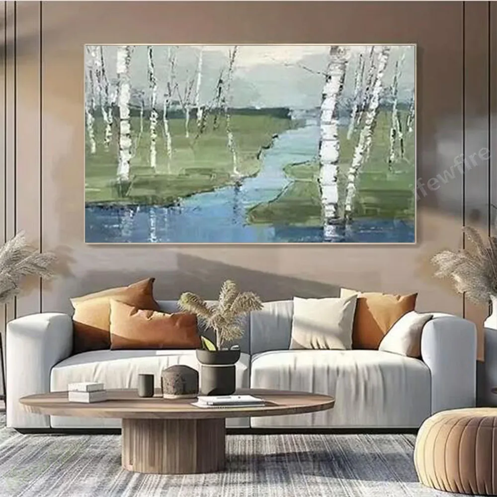 best design Abstract Trees and Lakes Landscape Oil Painting on Canvas Cuadros horizontal large Wall Art Pictures For Living Room