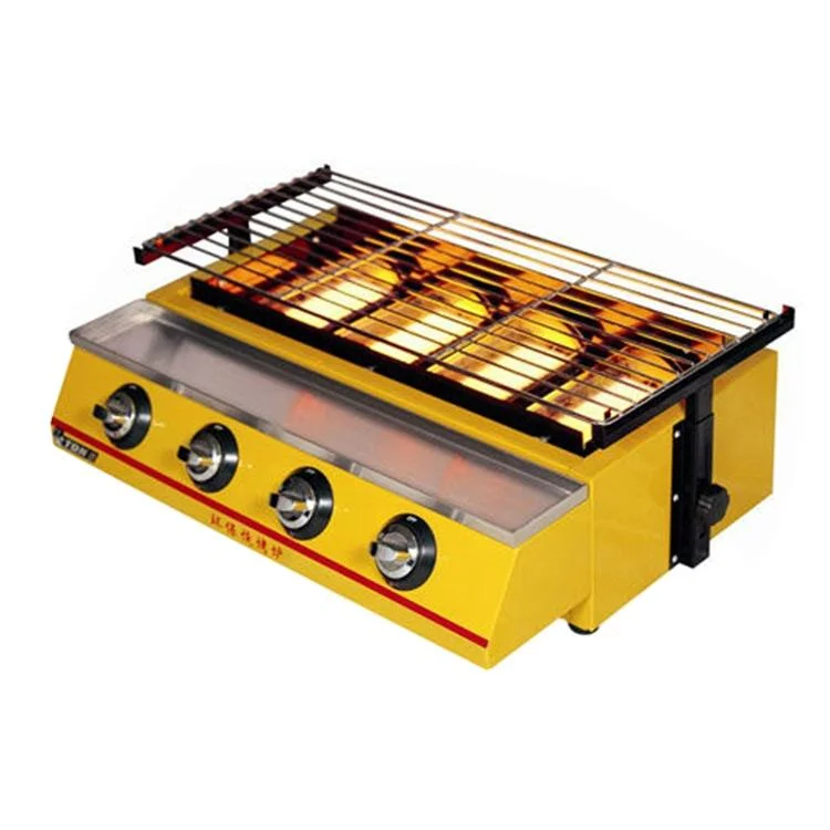 Smokeless 4 Burner BBQ Grill Adjustable Height Portable Barbecue Stove for Restaurant Home Outdoor Camping Daily Cooking