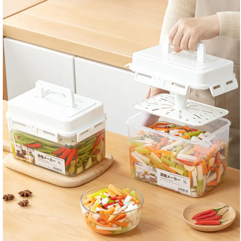 Large Capacity Kimchi Jar Transparent Food Container Pressing Design Salted Vegetable Container Sealing Freshness Storage Box