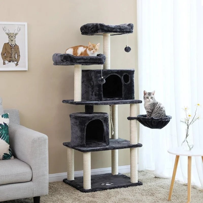 

Pet Products 2021 Club Pets New Style Fashion DIY Wooden Sisal Cat House Tree Cat Scratcher for Pet Kitten