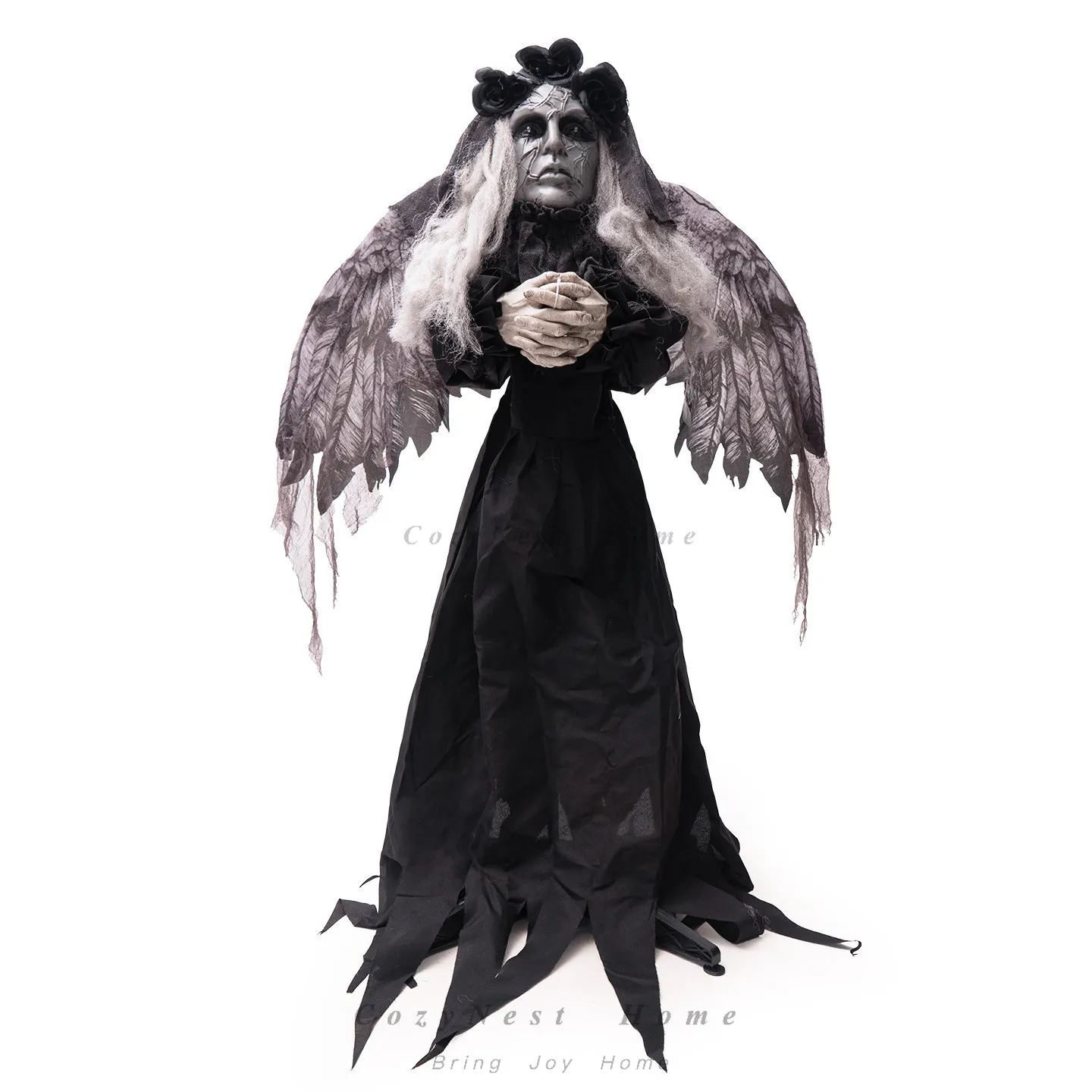For Black Angel Ornament Haunted House, Electric Voice Activated Induction Glow Horror Electric Station Ghost