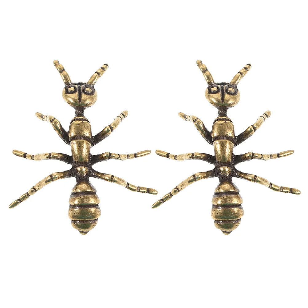 

2Pcs Retro Metal Ant Sculpture Bronze Finish Desk Decor for Tea Table Shelf Office Home Vintage Animal Ornament