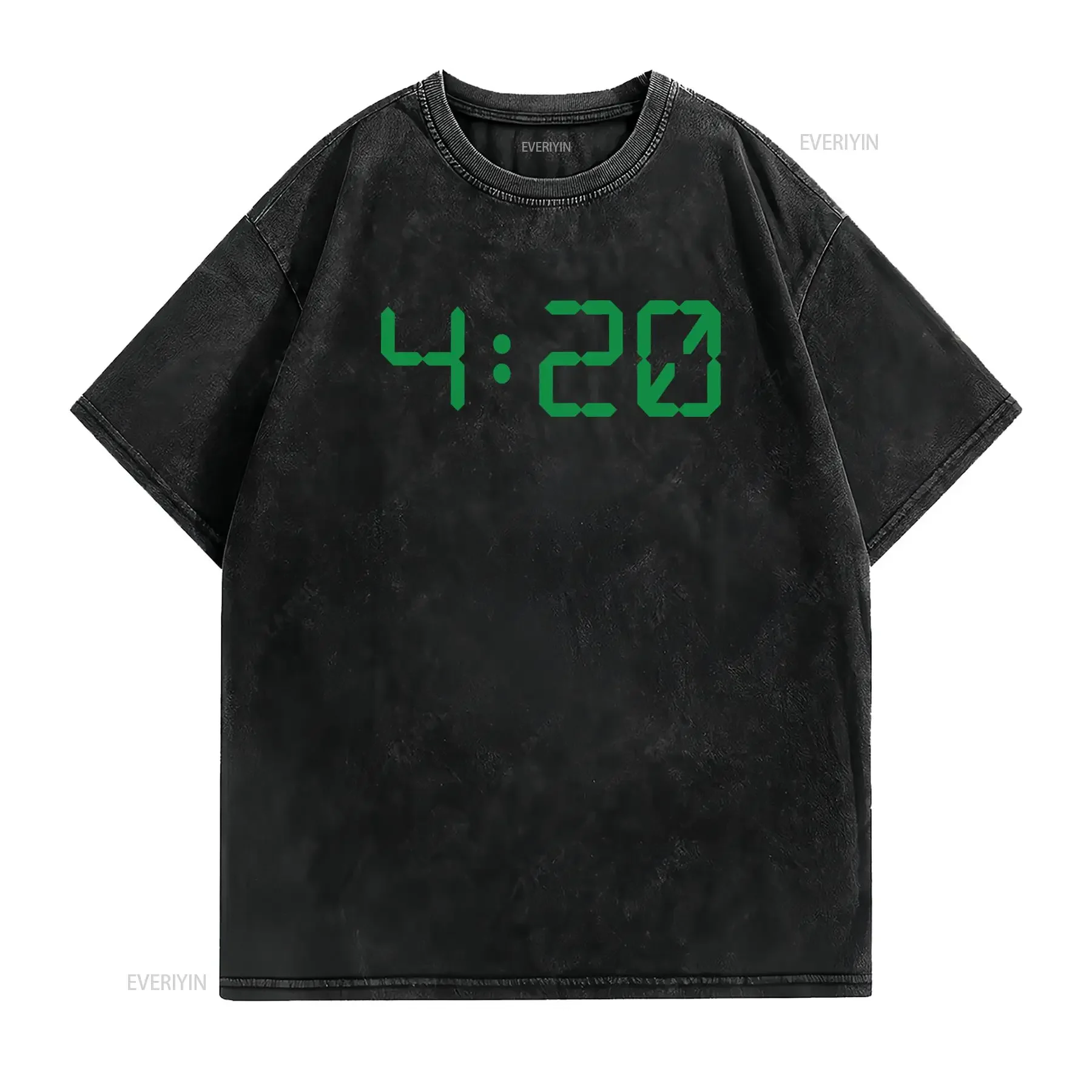 Retro Digital 420 Clock Green Print Casual Streetwear T Shirt vintage Washed Unisex fashion Soft Breathable designer clothes