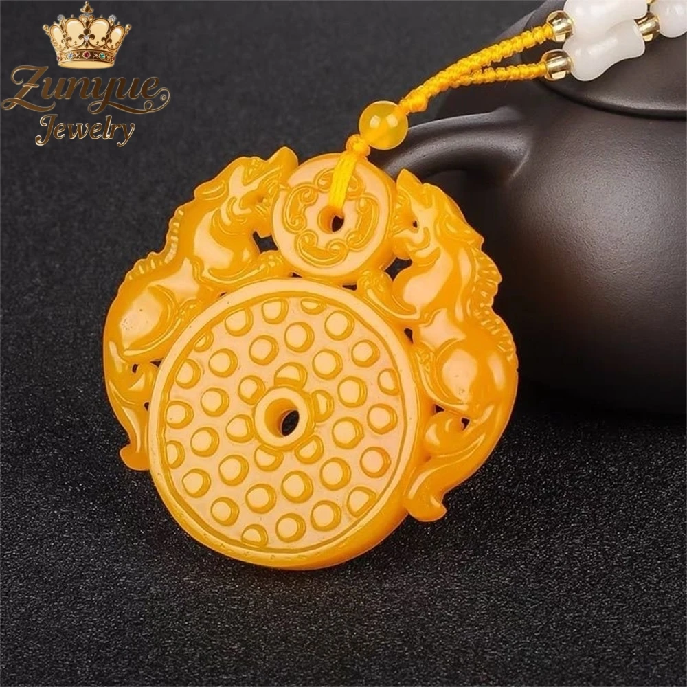 

Natural Hetian Yellow Jade Double Pi Xiu Hollowed-out Jade Pendant Luxury Quality Jewelry Fashion Jewelry Exquisite Charms Gift