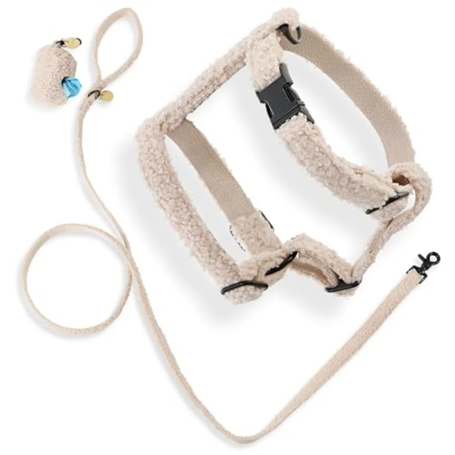 

WLK1001A-4SET Teddy Small Bouclé Adjustable H Harness and Leash Walk Set with Poop Bag Pouch Camel