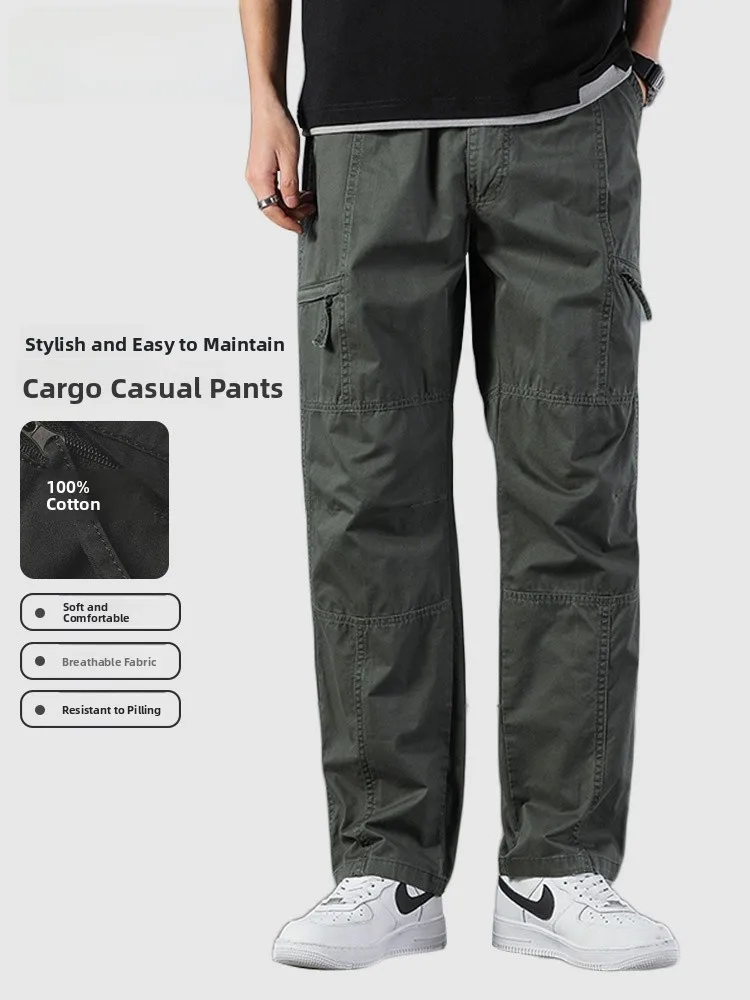 

Американские рабочие брюки в стиле ретро, мужские свободные повседневные длинные брюки, широкие брюки с несколькими карманами, модные молодежные весенне-осенние