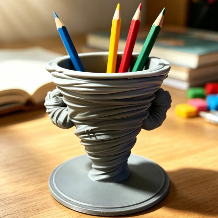 3D Printed Tornado Pen Holder Creative Desk Organizer PLA Resin Figurine Unique Table Decor Pencil Pot Gift for Kids Office