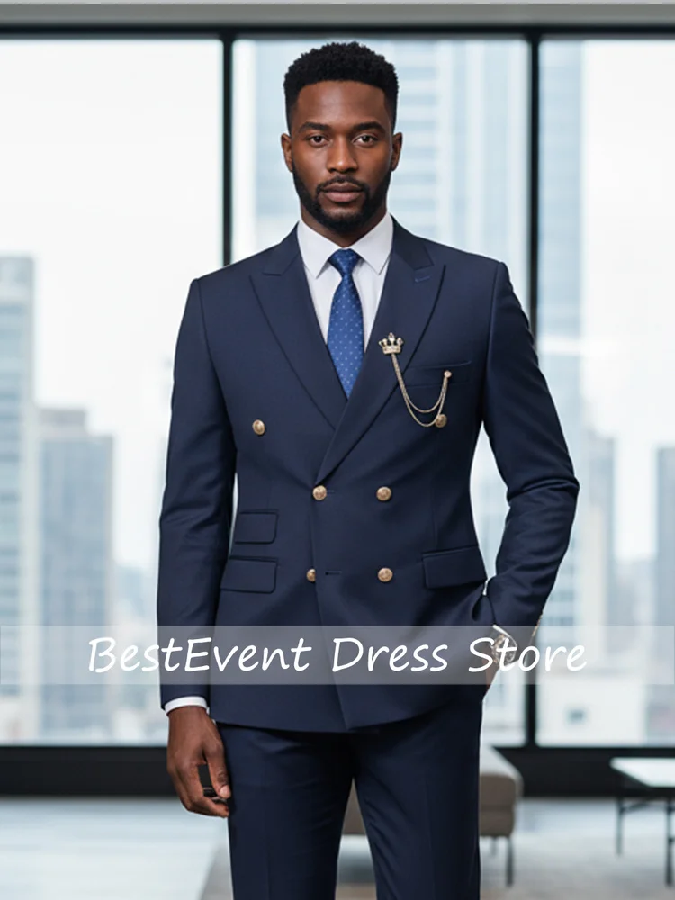 Double-breasted Men's Suit Fashionable and Casual Slim Fit Male Groom Wedding Blazers Party Dress Jacket Coat Pants Customized