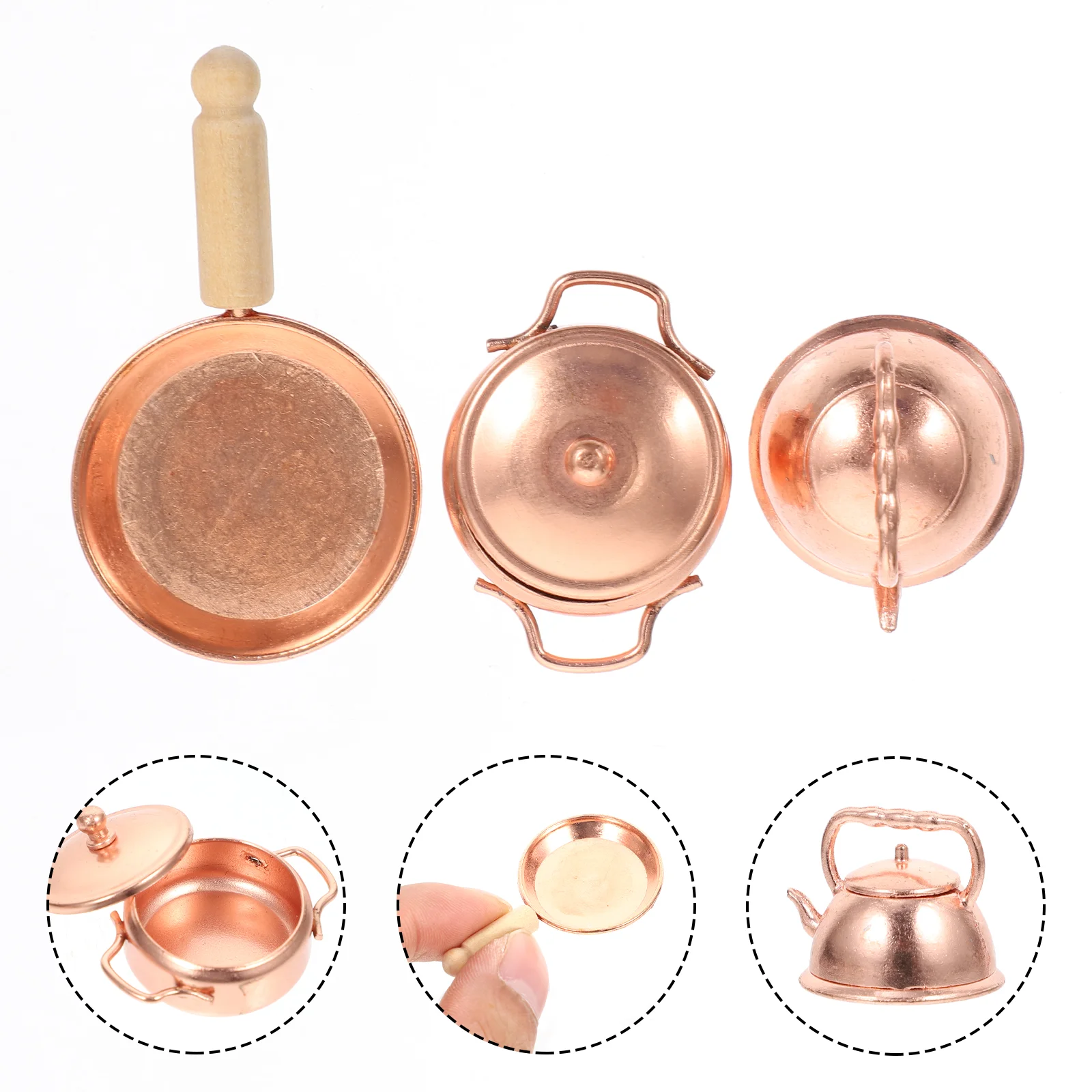 3 Pcs Mini Pot House Ornaments Miniature Cookware Decor Layout Tools Small Accessories Tiny