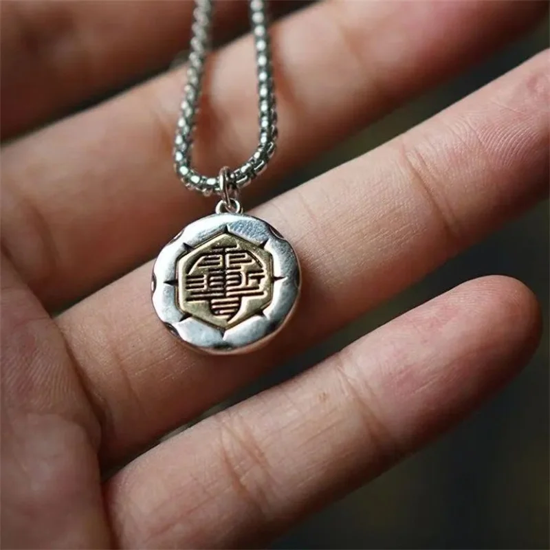 Blessing Taoist Scriptures Necklace Men Jewelry Ethnic Style Gold Silver Collision Curse Buckle Pendant Male Choker Accessories