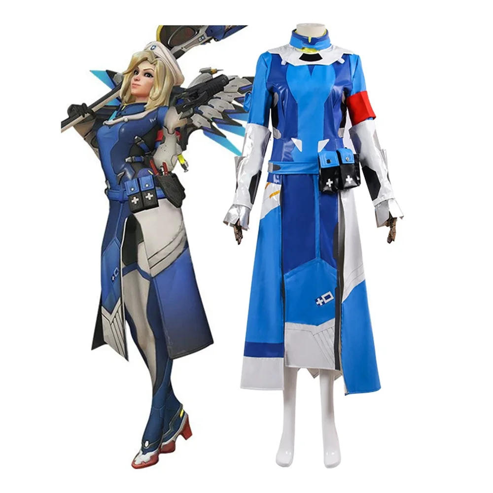 

Game Mercy Field Doctor Cosplay Costome Women Battle Blue Suits Full Set Halloween Carnival Party Outfits
