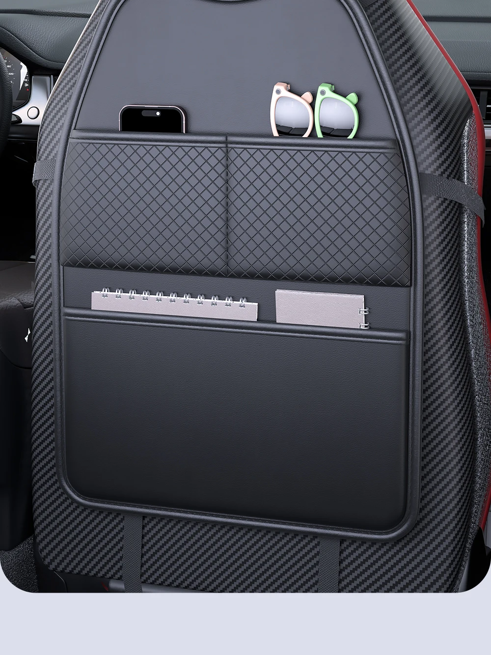 Neue Auto Sitz Schutz Abdeckung Auto Sitz Kick Proof Pad mit Taschen PU Auto Sitz Zurück Lagerung Tasche Multi-funktionale tablet Halter – Detail 12