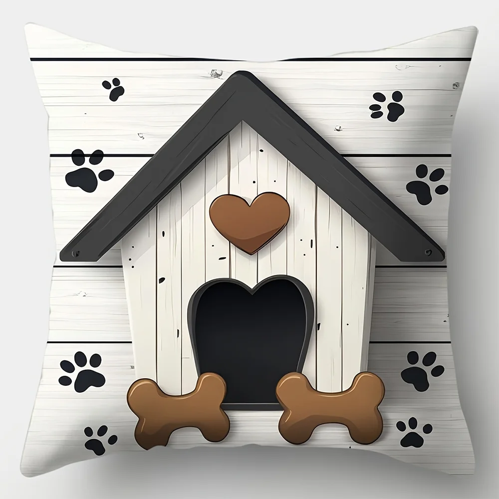 1pc Cute Pet Dog Lover Throw Pillow Covers Paw Print Woof Love Home Decor Cushion Cases 2D Flat Printing Machine Washable