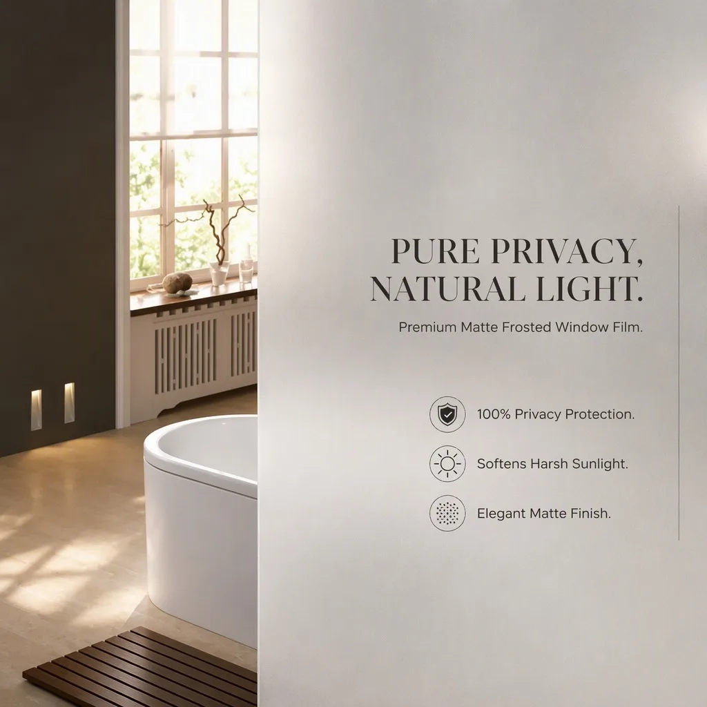 Frosted Window Film Privacy Matte Finish PVC 100% Privacy Protection Softens Sunlight for Bathroom Home Easy Clean