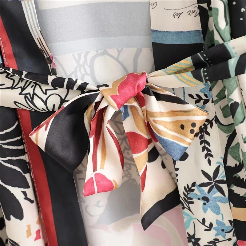 Long Sleeve Pants Sleepwear Women's Pajamas Set Summer Print Vintage V-neck Long Kimono 2 Pieces Pijamas Women Home Suit