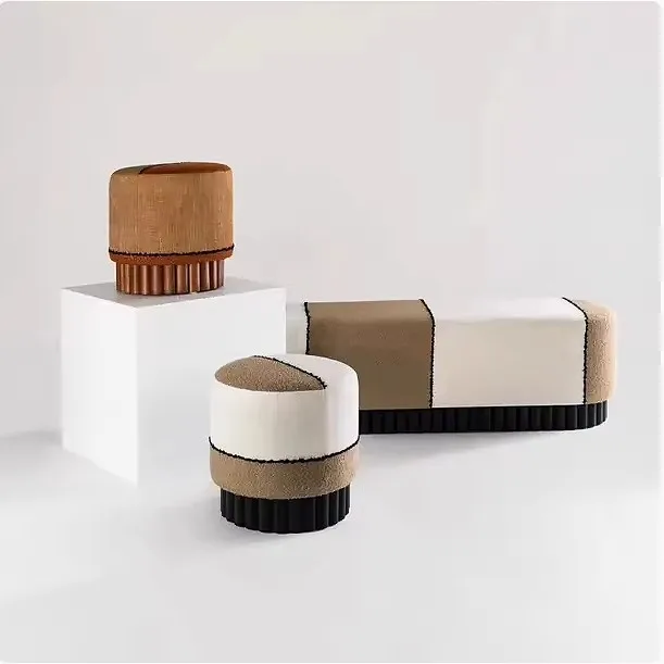 Light luxury Retro Solid Rood Creativity Small Round Stool Advanced Living room Leisure Change Shoe stool Bedroom Makeup stool