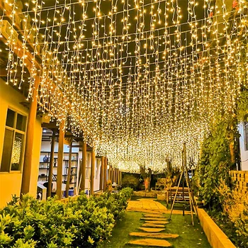 Guirnalda de luces navideñas para exteriores, cortina de carámbanos LED con caída de 0,6 m, iluminación decorativa para jardín, Calle y boda, 5m-40m
