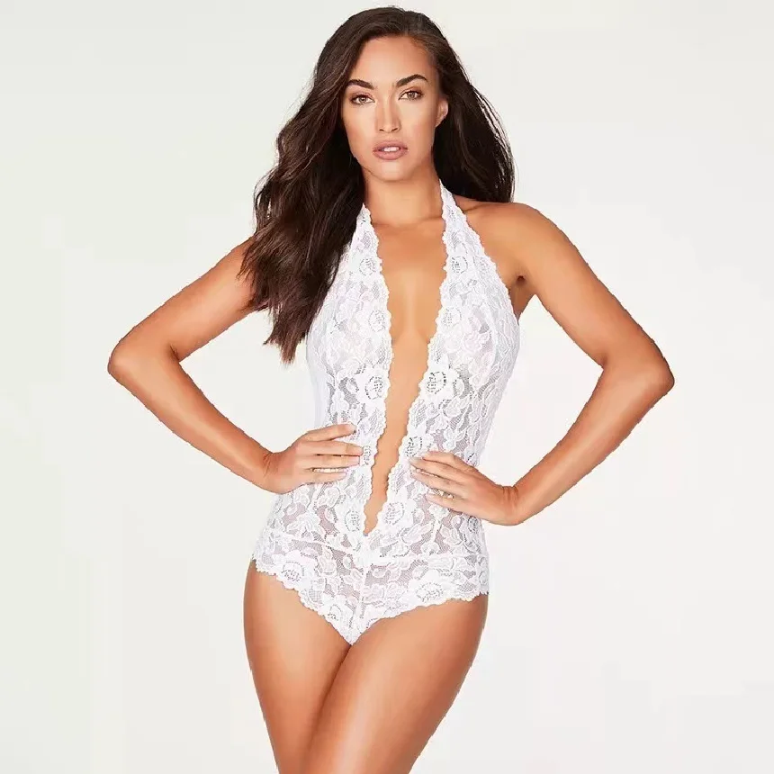 مثير الدانتيل ملزمة الرقبة حزام ضيق الجسم البدلة انظر من خلال الظهر مجموعة مفتوحة الملابس الداخلية مغرية للبالغين مجموعة كاملة الحجم المتاحة