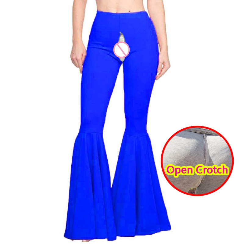 Woman Sexy Open Crotch Pants Long Sleeve Hidden Zipper Underpants Push Up Big Waist Crotchless Leggings Super Tight Design