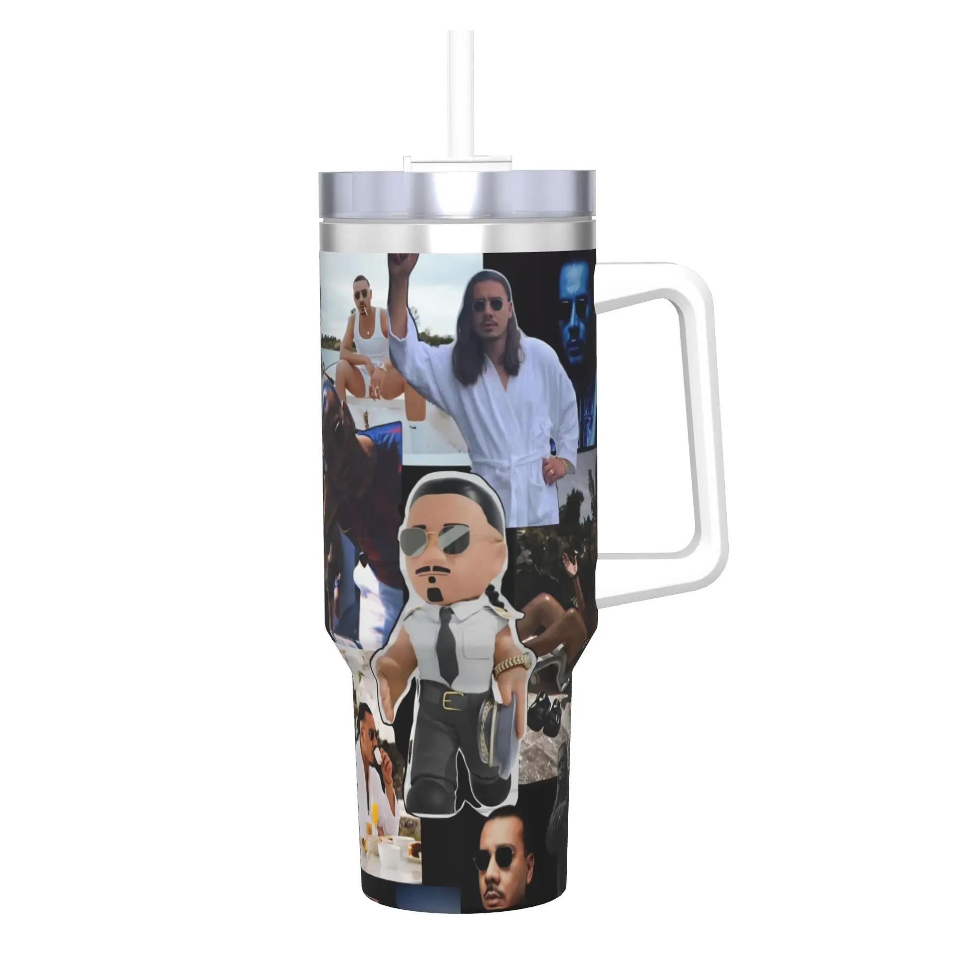 Apache207 Rapper Tumbler With Straw  Stainless Steel Mug Cups Double Wall Vacuum Insulated for Cold Or Hot 40oz