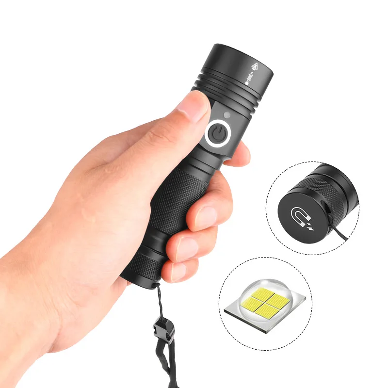 Flashlight camping fishing lamp retractable Micro USB charging bottom with magnet hand-held 4-stop multi-function outdoor