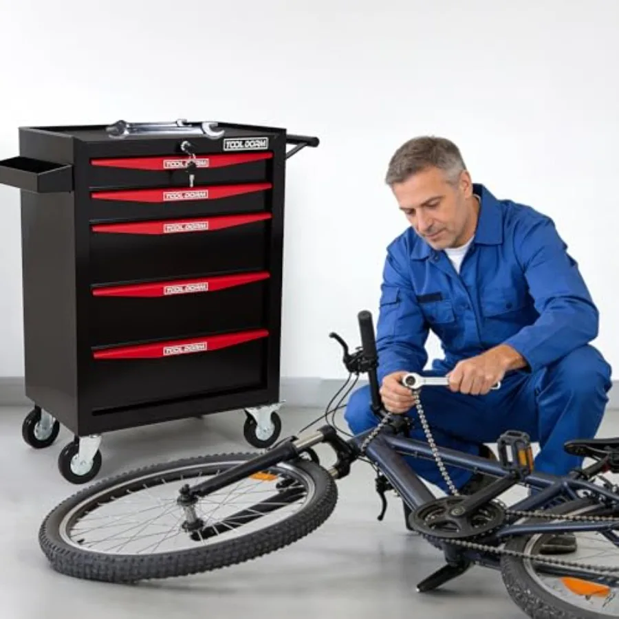 Rolling Tool Chest with Wheels, 5-Drawer Small Tool Cabinet, Metal Rolling Tool Box with Wheels and Locking System for Garage W