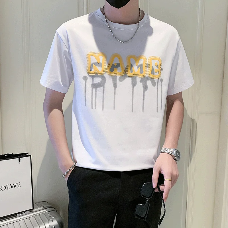 الصيف الرجال الجديدة قصيرة الأكمام تي شيرت العلامة التجارية العصرية Ins المألوف جولة الرقبة إلكتروني الطباعة تصميم نصف كم #4