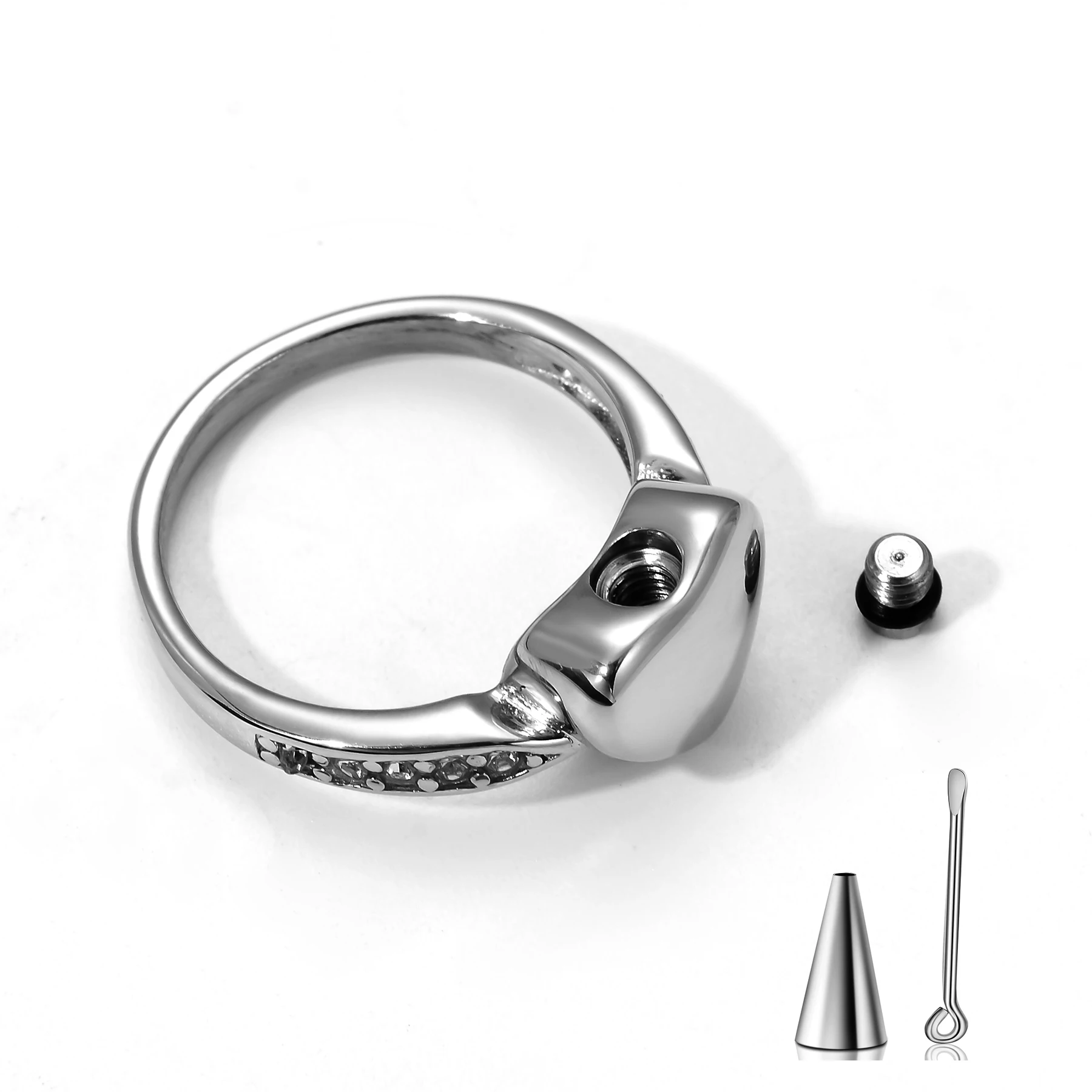 Cremation Jewelry Crystal Heart Cremation Ring for Ashes Keepsake Finger Urns Size 6/7/8/9/10 Engravable Stainless Steel Ring