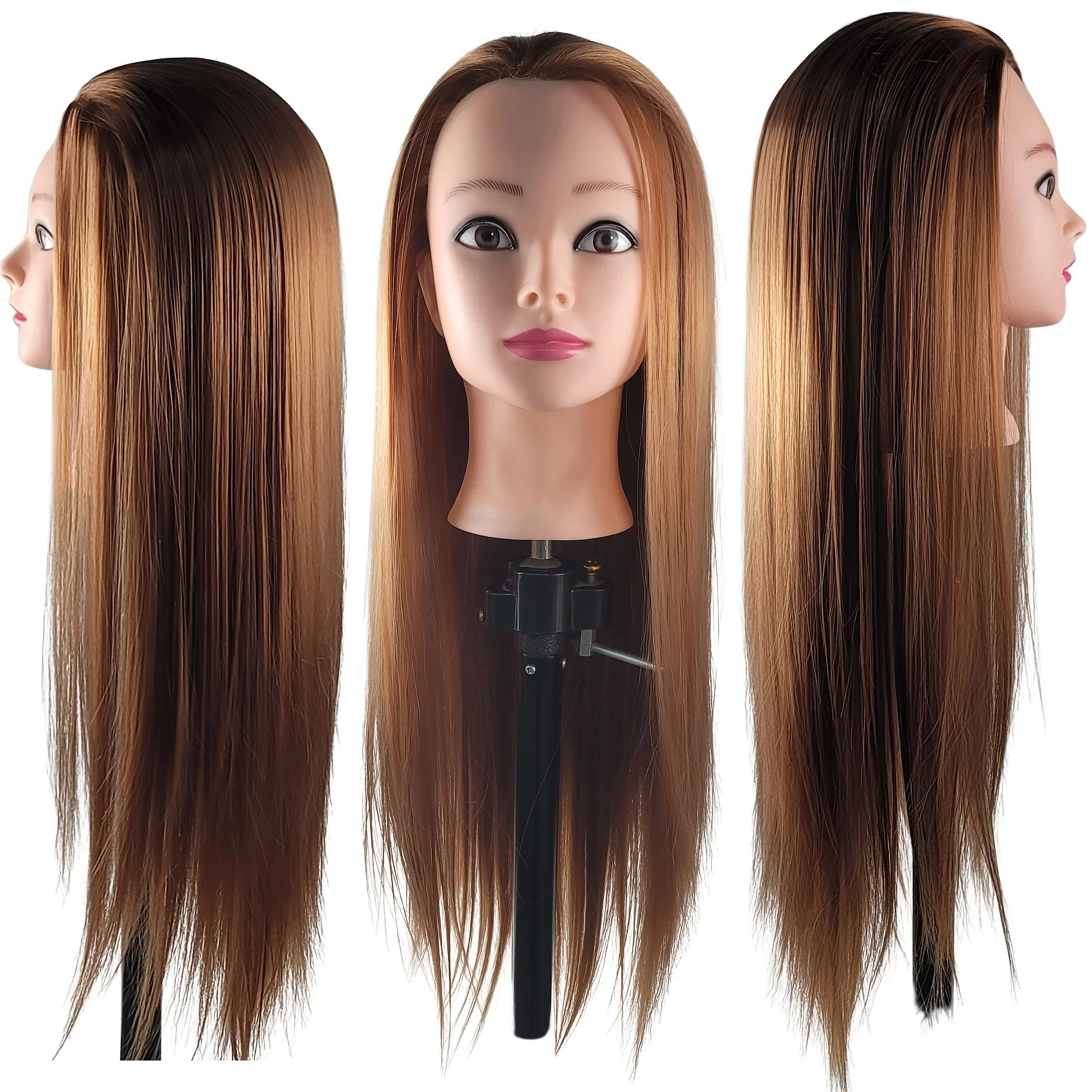 Mannequin Head with Hair for Hair Styling Cosmetology Doll Head For Braiding Hairdresser Training Head with Stand