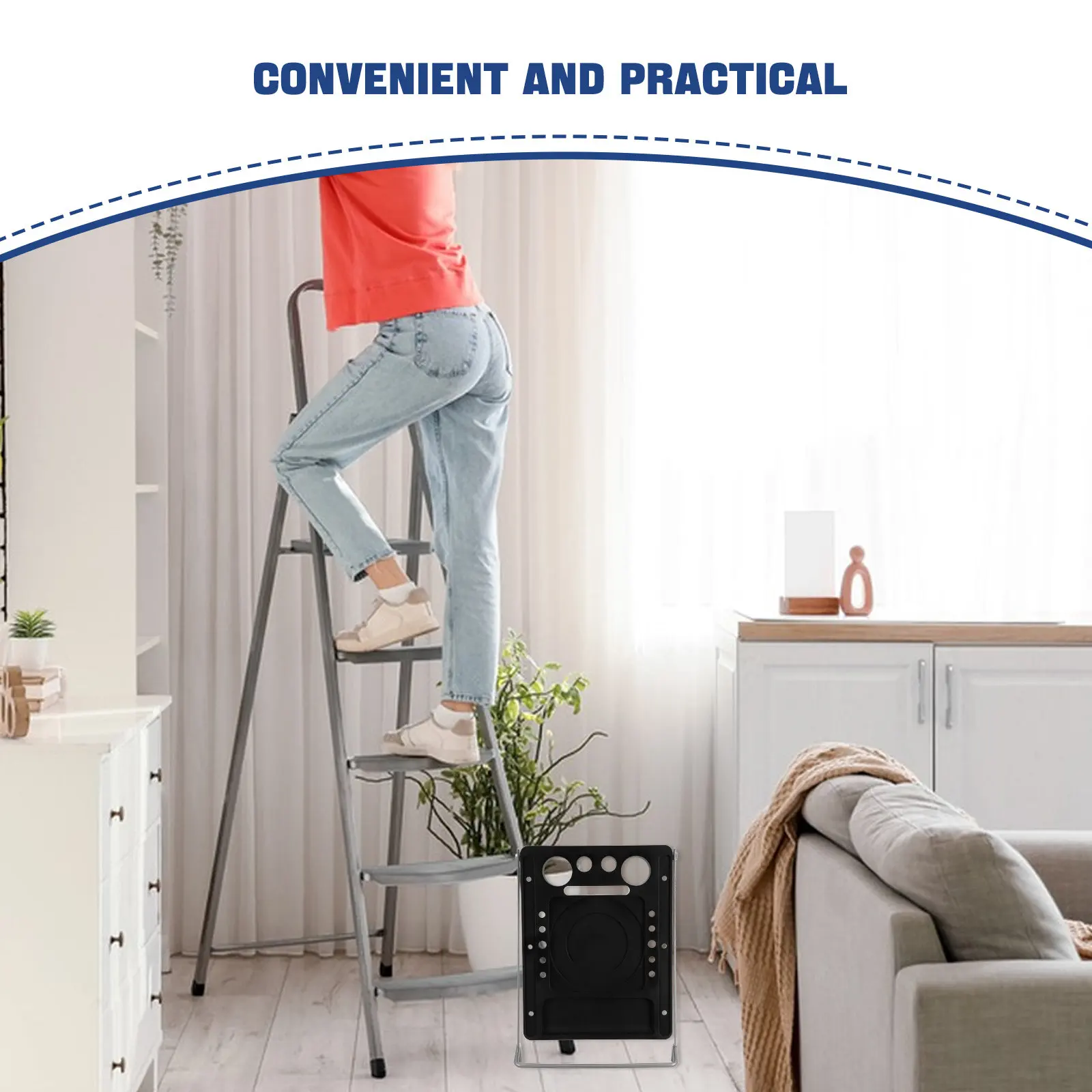 Folding Step Ladder Platform Storage Tray Anti-Slip Tool Holder 13.78x10.63 Inches Work Tray Accessory for Painters Cleaners view 3