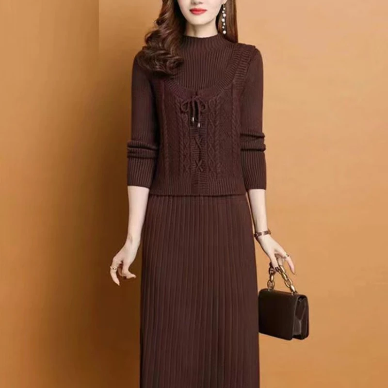 

Autumn Women's Suit Female Knit Vest and New Fashion Casual Knitted Sweater Dresses Ladies Style Two-piece Sets G546