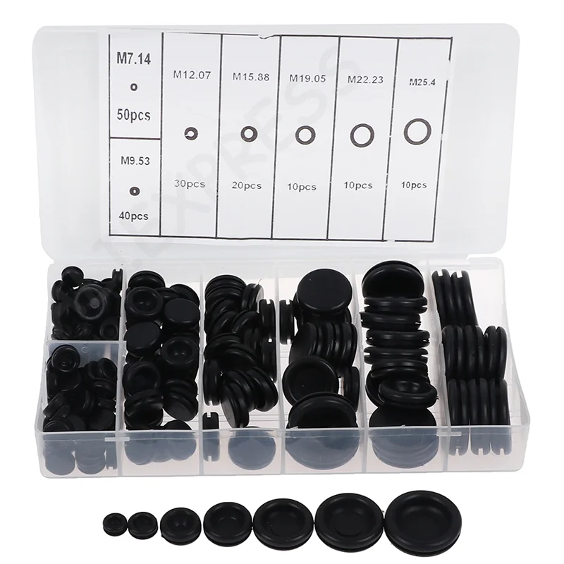 

New170Pcs Closed Seal Ring Car Rubber Grommet Hole Plug Electrical Wire Gasket Kit