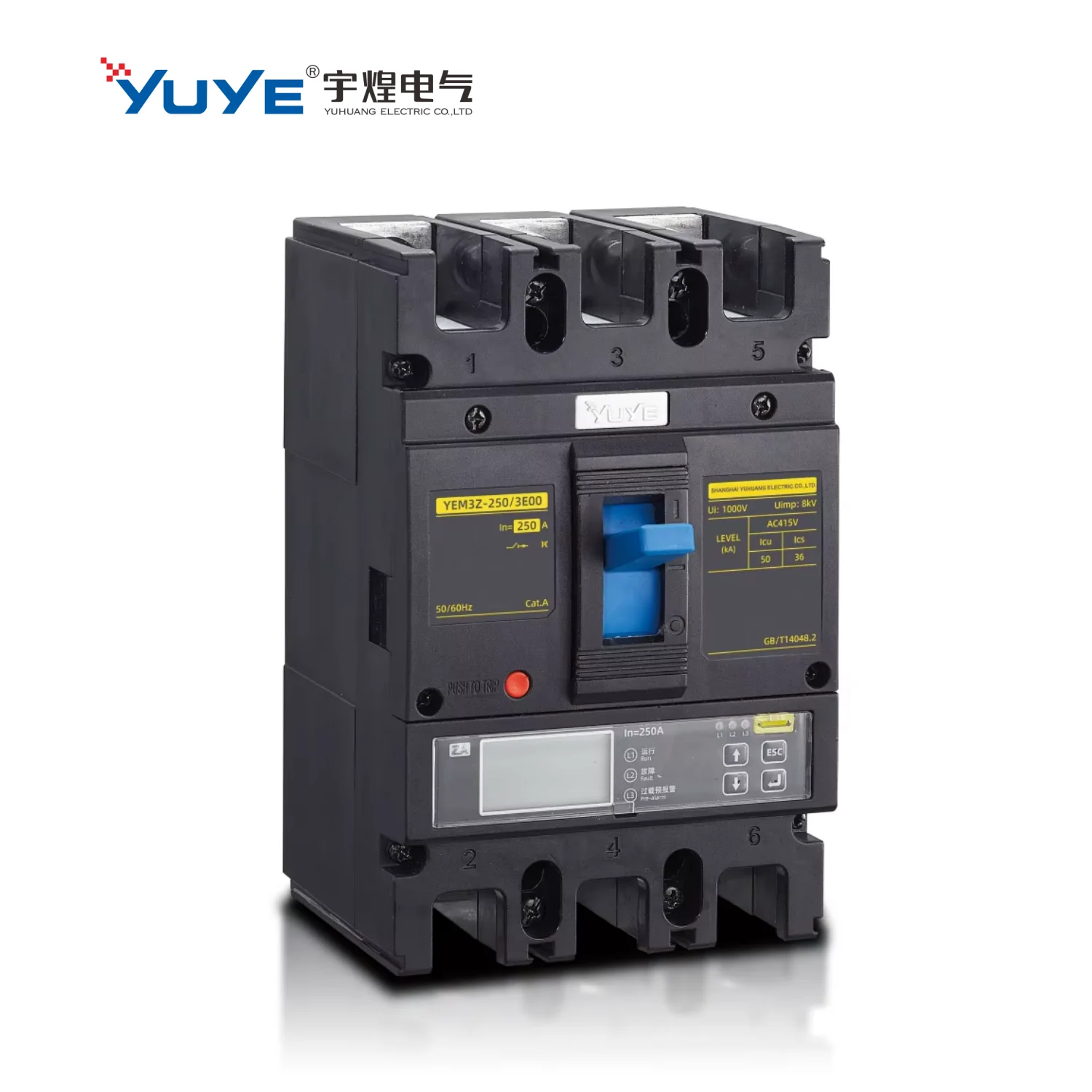 

123 YUYE Brand 4 Poles Disyuntor 250 - 160 Amperes Adjustable MCCB Electronic Mould case Circuit Breaker