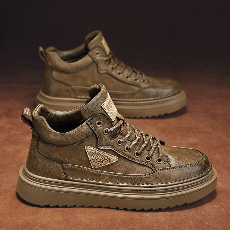 

New British Style Men's Motorcycle Boots Fashion Men's High-top Shoes Retro Versatile Ankle Boots Outdoor Comfortable Work Boots