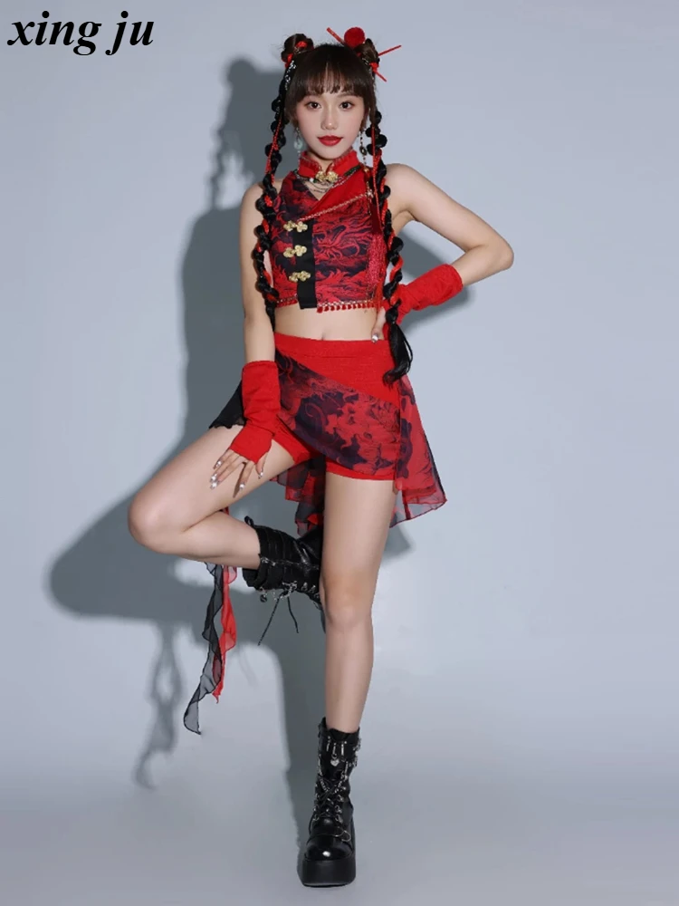 

Xing Ju Custom Chinese Style Women Performance Suit Sexy Group Street Dance Costume Jazz Dance Wear Birthday Party Stage Outfits