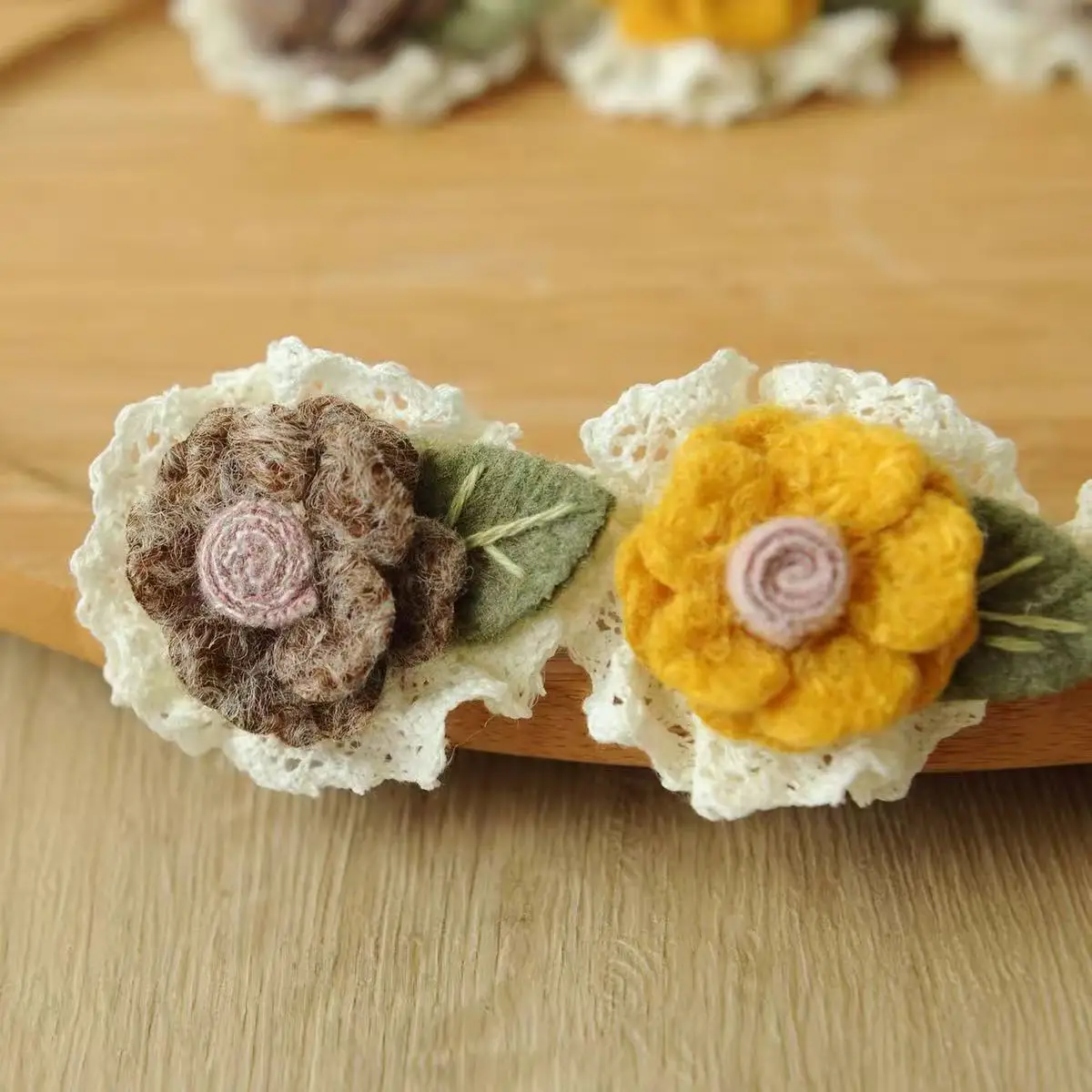 Early Spring Lace-edge Fabric Pom-pom Flower Brooch for Japanese-style Coat Woolen Clothing Accessory