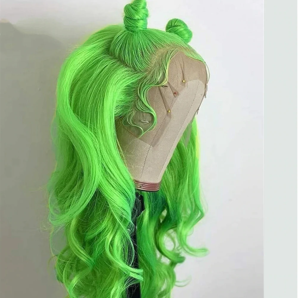 Synthetic Lace Front Wigs For Black Women Green Lace Wig Heat Resist Fiber Pre Plucked Natural Hairline Daily Wigs