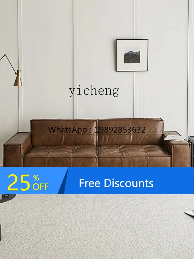

LYY Home Minimalist Leather Sofa Mild Luxury Retro Living Room Small Apartment Sofa