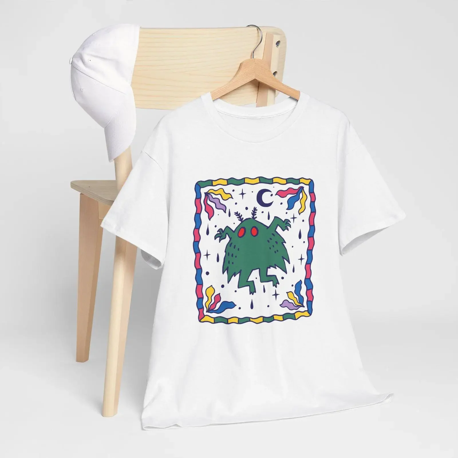 Buntes Mothman-Vintage-Kryptid-T-Shirt, Vintage-Top mit Used-Look für den Alltag, Herren, atmungsaktiv, dehnbar, lässige Streetwear