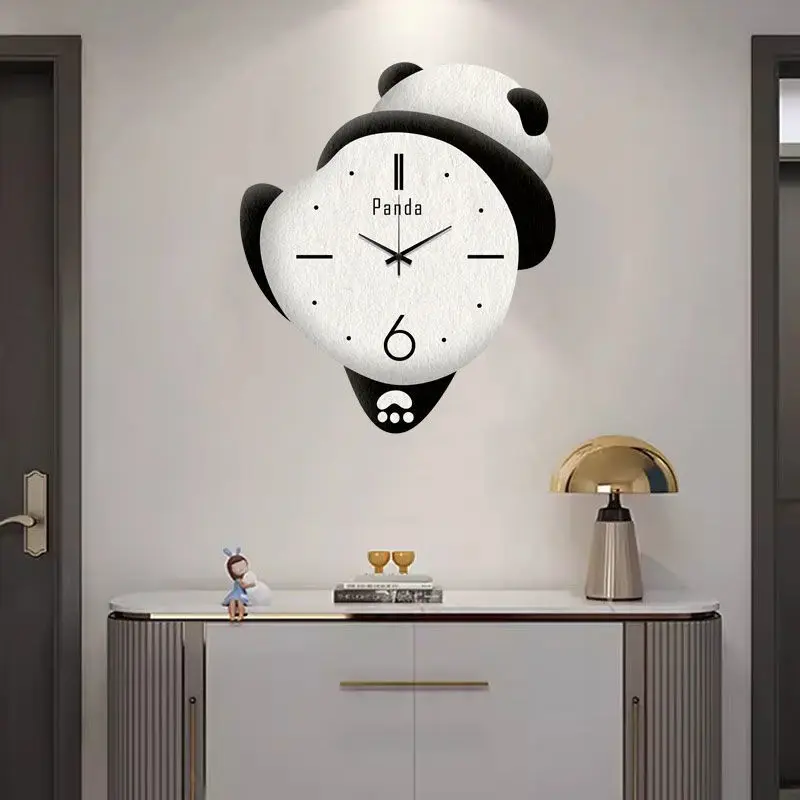 Reloj de pared de Panda lindo, reloj de dibujos animados para dormitorio familiar, decoración para habitación de niños, reloj colgante de pared silencioso sin punzón