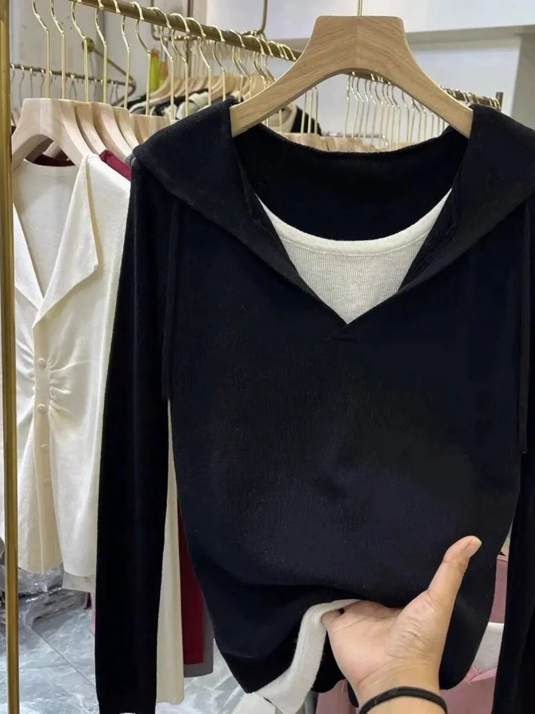 plus Size Knitted Hat Long Sleeve Hoodie Casual Fashion Anti-Aging Overweight Women's Clothing Comfortable Loose Fit Knitwear