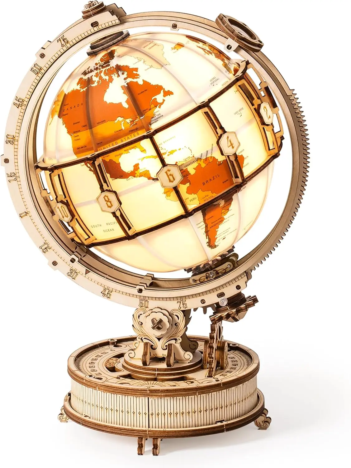 

ST003 Luminous Globe - Wooden 3D Puzzles for Adults with LED Light - Globe Model Building Kit for Teens & Adults