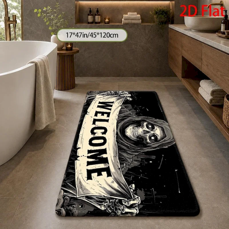 VIKAMA Halloween Welcome Death Skull Carpet Gothic Absorbent Anti Slip Door Mat Entrance Interior Home Decoration Carpet