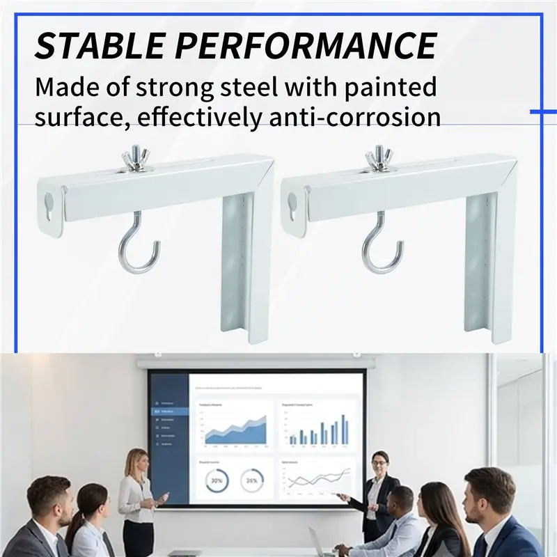 Stylish-2Pcs Projector Curtain Hanger Projector Screen L-Bracket Adjustable Extension Mount Stand Mounting Hanger Holder